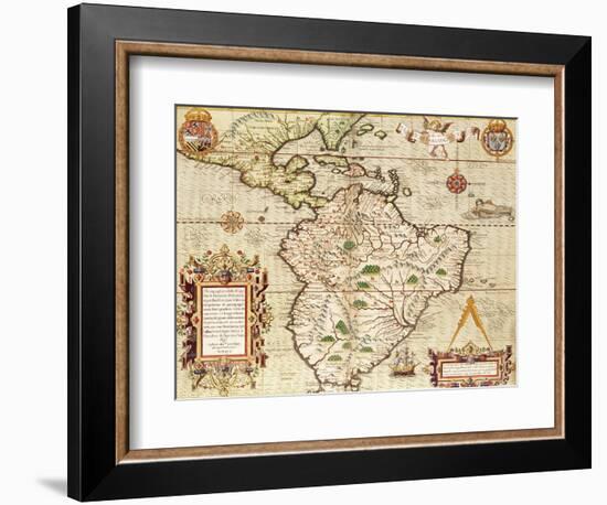 Map of Central and South America, from "Americae Tertia Pars..", 1562-Theodor de Bry-Framed Giclee Print