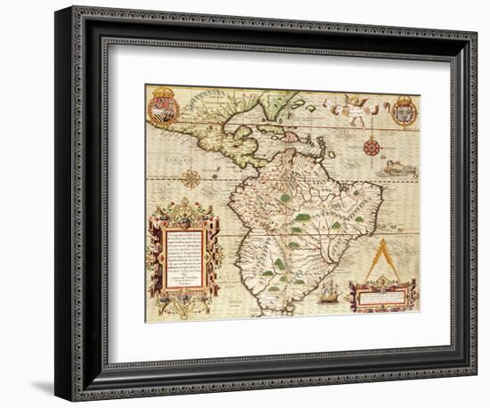 Map of Central and South America, from "Americae Tertia Pars..", 1562-Theodor de Bry-Framed Giclee Print