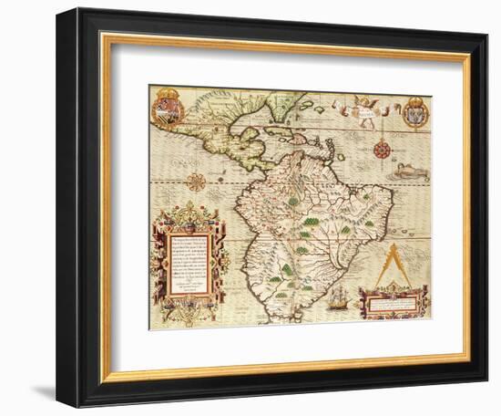 Map of Central and South America, from "Americae Tertia Pars..", 1562-Theodor de Bry-Framed Giclee Print