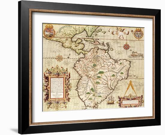 Map of Central and South America, from "Americae Tertia Pars..", 1562-Theodor de Bry-Framed Giclee Print