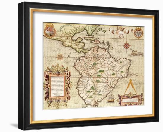 Map of Central and South America, from "Americae Tertia Pars..", 1562-Theodor de Bry-Framed Giclee Print