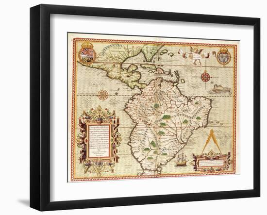 Map of Central and South America, from "Americae Tertia Pars..", 1562-Theodor de Bry-Framed Giclee Print