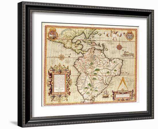 Map of Central and South America, from "Americae Tertia Pars..", 1562-Theodor de Bry-Framed Giclee Print