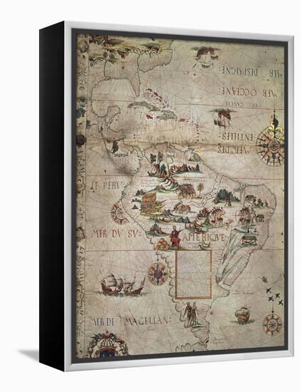 Map of Central and Southern America, 1550-null-Framed Premier Image Canvas