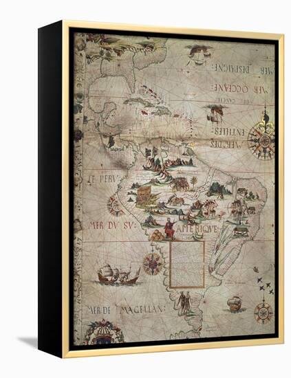 Map of Central and Southern America, 1550-null-Framed Premier Image Canvas