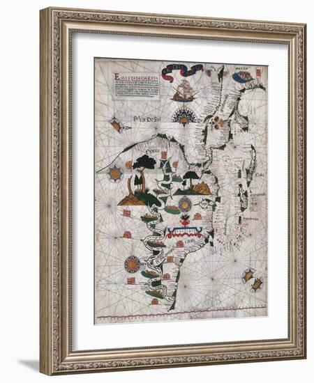 Map of Central and Southern America and Cuba, Hispaniola and Puerto Rico Islands-Lazaro Luis-Framed Giclee Print
