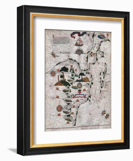 Map of Central and Southern America and Cuba, Hispaniola and Puerto Rico Islands-Lazaro Luis-Framed Giclee Print