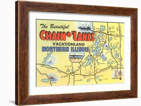 Map of Chain O'Lakes, Illinois-null-Framed Art Print