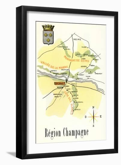 Map of Champagne Region of France-null-Framed Art Print