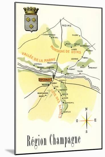 Map of Champagne Region of France-null-Mounted Art Print