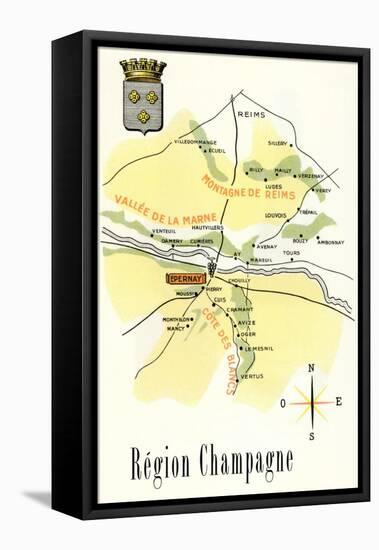Map of Champagne Region of France-null-Framed Stretched Canvas