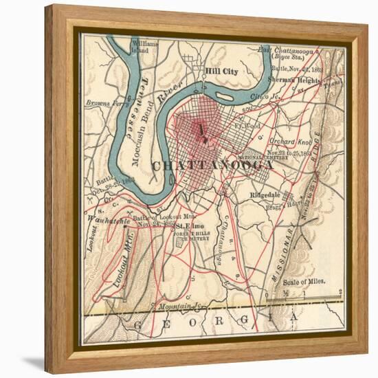 Map of Chattanooga (C. 1900), Maps-Encyclopaedia Britannica-Framed Stretched Canvas