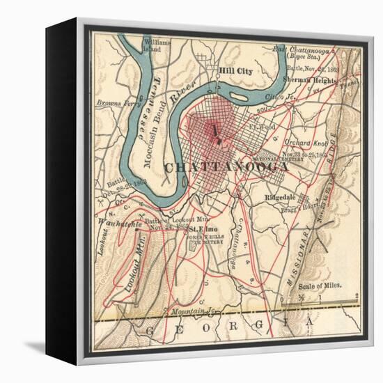 Map of Chattanooga (C. 1900), Maps-Encyclopaedia Britannica-Framed Stretched Canvas