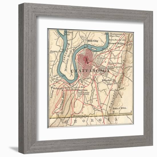 Map of Chattanooga (C. 1900), Maps-Encyclopaedia Britannica-Framed Art Print