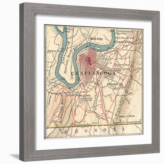 Map of Chattanooga (C. 1900), Maps-Encyclopaedia Britannica-Framed Art Print