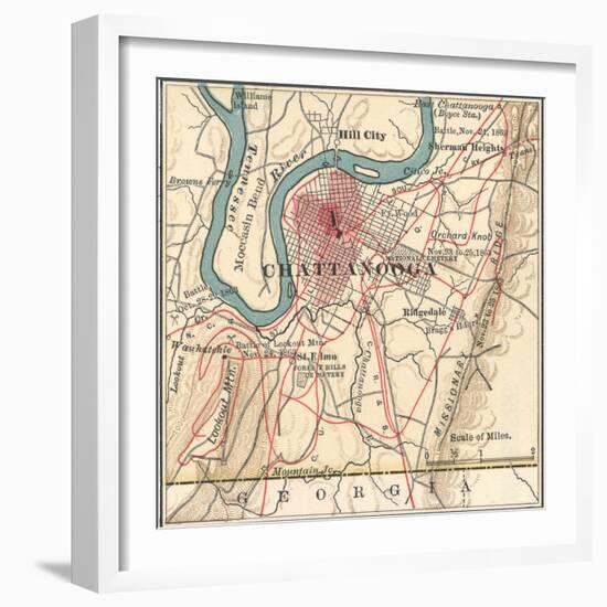 Map of Chattanooga (C. 1900), Maps-Encyclopaedia Britannica-Framed Art Print