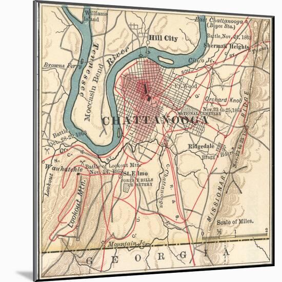 Map of Chattanooga (C. 1900), Maps-Encyclopaedia Britannica-Mounted Art Print