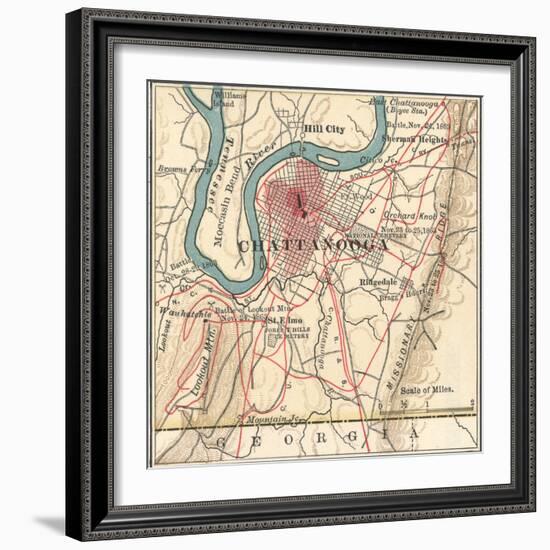 Map of Chattanooga (C. 1900), Maps-Encyclopaedia Britannica-Framed Art Print