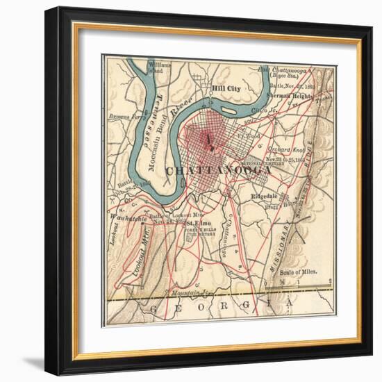 Map of Chattanooga (C. 1900), Maps-Encyclopaedia Britannica-Framed Art Print