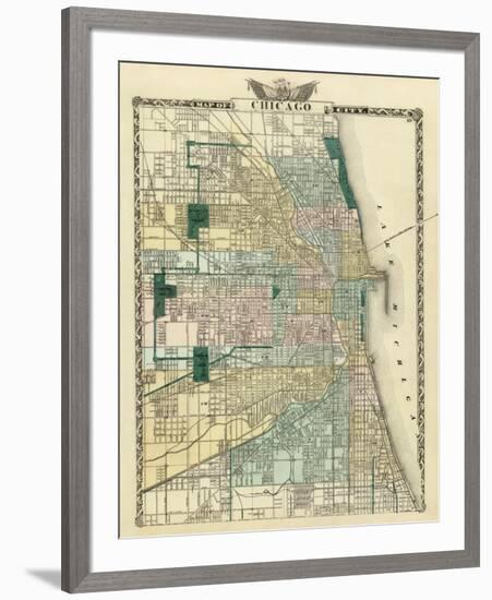 Map of Chicago City, c.1876-Warner & Beers-Framed Art Print