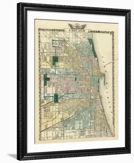 Map of Chicago City, c.1876-Warner & Beers-Framed Art Print