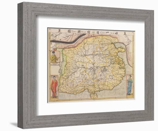 Map of China with Inset Portraits of Matteo Ricci and Two Chinese Costumed Figures, circa 1625-26-Samuel Purchas-Framed Giclee Print