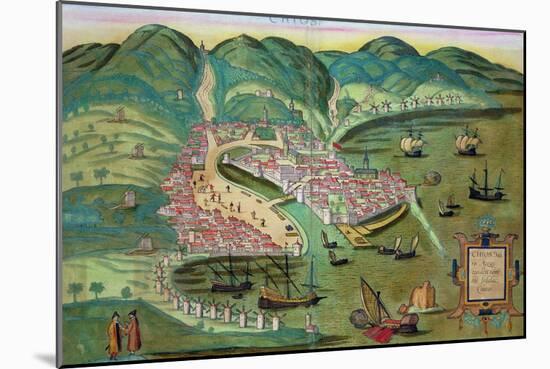 Map of Chios, from "Civitates Orbis Terrarum" by Georg Braun and Frans Hogenberg circa 1572-1617-Joris Hoefnagel-Mounted Giclee Print