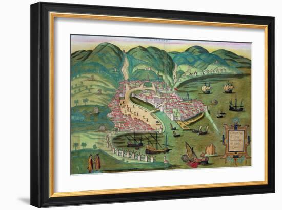 Map of Chios, from "Civitates Orbis Terrarum" by Georg Braun and Frans Hogenberg circa 1572-1617-Joris Hoefnagel-Framed Giclee Print