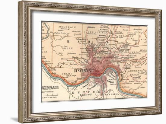 Map of Cincinnati, Ohio (C. 1900), Maps-Encyclopaedia Britannica-Framed Art Print