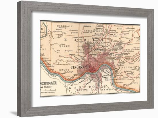 Map of Cincinnati, Ohio (C. 1900), Maps-Encyclopaedia Britannica-Framed Art Print