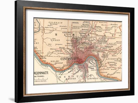 Map of Cincinnati, Ohio (C. 1900), Maps-Encyclopaedia Britannica-Framed Art Print