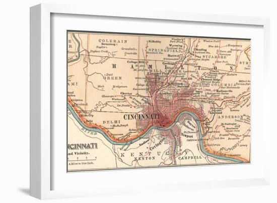 Map of Cincinnati, Ohio (C. 1900), Maps-Encyclopaedia Britannica-Framed Art Print