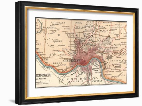 Map of Cincinnati, Ohio (C. 1900), Maps-Encyclopaedia Britannica-Framed Art Print