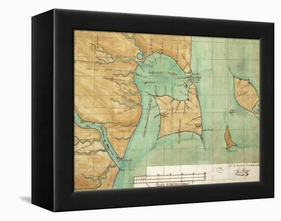 Map of Coast of Venezuela, Gulf of Paria, Mouth of Orinoco River, Islands of Trinidad and Grenada-null-Framed Premier Image Canvas