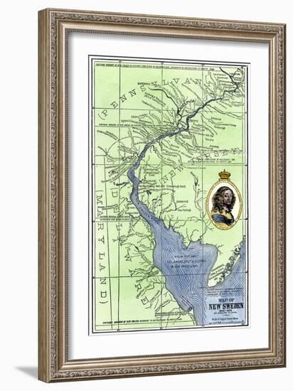 Map of Colonial New Sweden in America, c.1638-1685-null-Framed Giclee Print