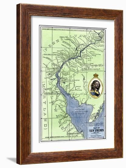 Map of Colonial New Sweden in America, c.1638-1685-null-Framed Giclee Print