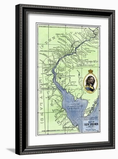 Map of Colonial New Sweden in America, c.1638-1685-null-Framed Giclee Print