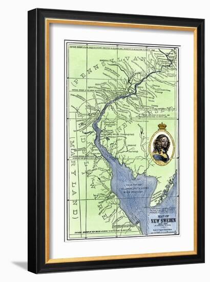 Map of Colonial New Sweden in America, c.1638-1685-null-Framed Giclee Print