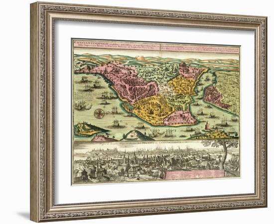 Map of Constantinople, Modern Day Istanbul, 1730, Turkey 18th Century-null-Framed Giclee Print