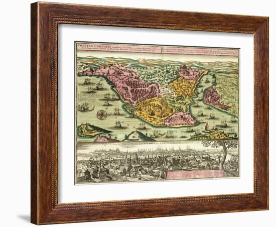 Map of Constantinople, Modern Day Istanbul, 1730, Turkey 18th Century-null-Framed Giclee Print