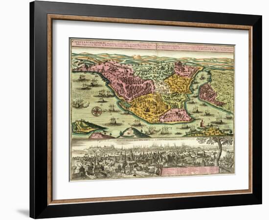 Map of Constantinople, Modern Day Istanbul, 1730, Turkey 18th Century-null-Framed Giclee Print