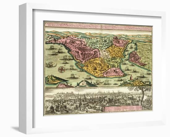 Map of Constantinople, Modern Day Istanbul, 1730, Turkey 18th Century-null-Framed Giclee Print