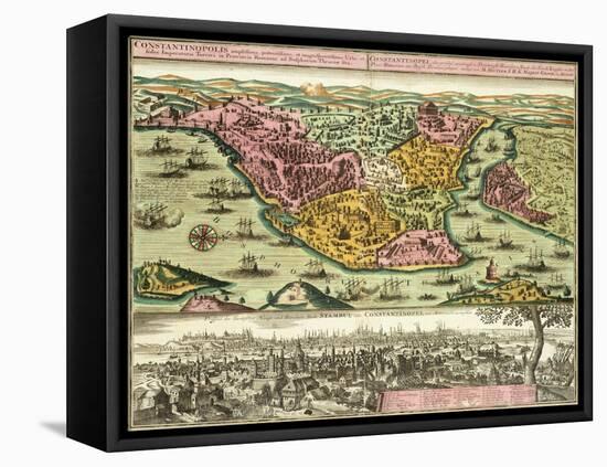 Map of Constantinople, Modern Day Istanbul, 1730, Turkey 18th Century-null-Framed Premier Image Canvas