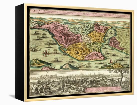 Map of Constantinople, Modern Day Istanbul, 1730, Turkey 18th Century-null-Framed Premier Image Canvas