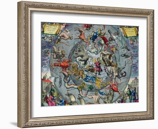 Map of Constellations, Northern Hemisphere, The Celestial Atlas, or the Harmony of the Universe-Andreas Cellarius-Framed Giclee Print
