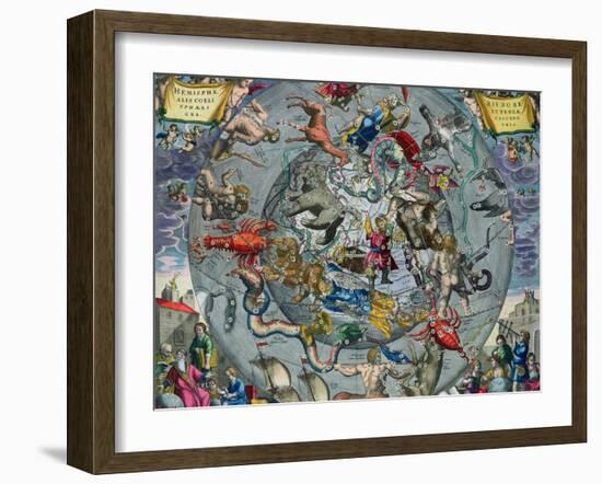 Map of Constellations, Northern Hemisphere, The Celestial Atlas, or the Harmony of the Universe-Andreas Cellarius-Framed Giclee Print