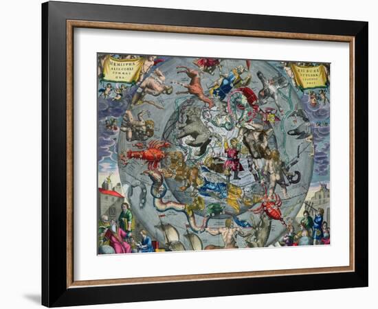 Map of Constellations, Northern Hemisphere, The Celestial Atlas, or the Harmony of the Universe-Andreas Cellarius-Framed Giclee Print