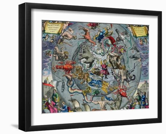 Map of Constellations, Northern Hemisphere, The Celestial Atlas, or the Harmony of the Universe-Andreas Cellarius-Framed Giclee Print