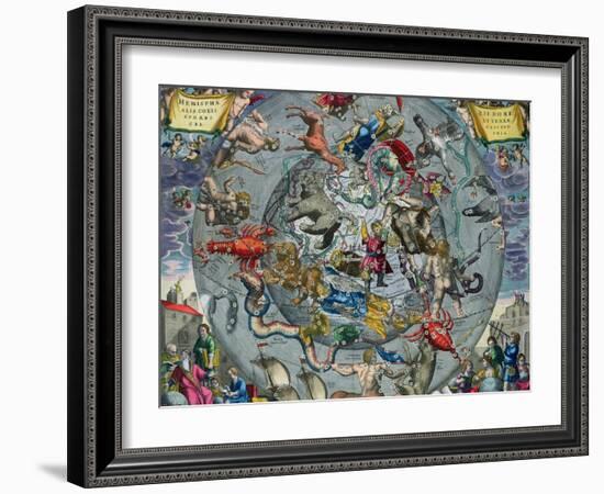 Map of Constellations, Northern Hemisphere, The Celestial Atlas, or the Harmony of the Universe-Andreas Cellarius-Framed Giclee Print