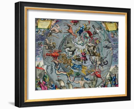 Map of Constellations, Northern Hemisphere, The Celestial Atlas, or the Harmony of the Universe-Andreas Cellarius-Framed Giclee Print